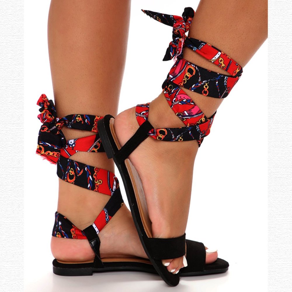 !BUNDLE! Red Black Cute Trendy Wrap Sandal